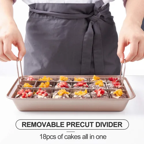 Vista 5 de Sartén para brownie con divisores antiadherentes para brownies, haz 18 brownies precortados a la vez, bandeja para hornear brownie individual