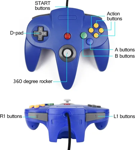 Vista 6 de Paquete de 2 controladores clásicos N64, miadore N64 con cable USB para PC, joystick, N64 Bit USB con cable, controlador Joy pad para Windows, PC