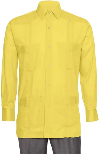 Vista 6 de Camisa de guayabera con aspecto de lino para hombre - Camisa cubana de manga larga