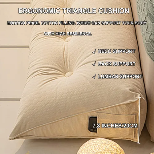 Vista 3 de Almohada grande de cuña de lectura, cojín de terciopelo para cabecero, respaldo triangular, color liso, para cama de día, litera, dormitorio
