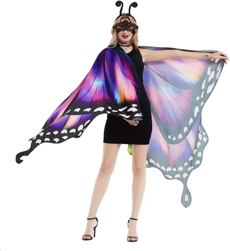 Vista 2 de Butterfly Costume for Women Butterfly Wings for Women Fairy Wings Cape with Mask and Antenna Headband Halloween Costumes