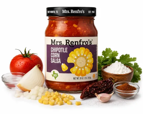 Vista 13 de Mrs. Renfro's Chipotle Corn Salsa, 16 oz Jars (Pack of 4) – Gluten Free Smoky Chipotle Salsa with Sweet Corn & Tomatoes – Texas-Style Salsa for