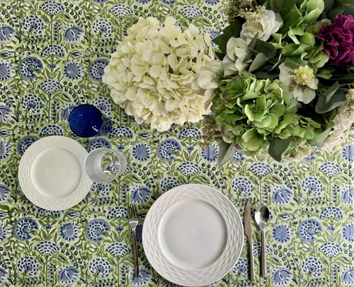 Vista 5 de ATOSII Amara - Mantel de otoño 100% algodón, estampado floral a mano, rectangular, lino para cocina, comedor, fiestas, boda, al aire libre, picnic