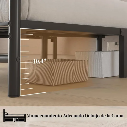Vista 3 de LOEWAY Marco de cama de metal individual con cabecero y estribo clásicos