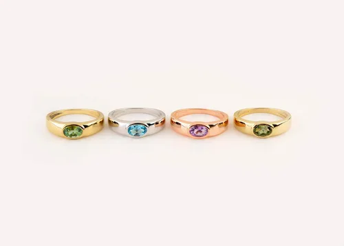 Vista 4 de Elegante joyero para mujer, anillo ovalado con piedras preciosas en oro macizo de 9k, 14k y 18k, anillo ovalado con turmalina o amatista o topacio