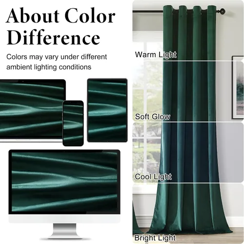 Vista 7 de Cortinas opacas de terciopelo verde oscuro de 84 pulgadas de largo, con ojales, para dormitorio, bloqueo de luz, aislamiento térmico, juego de 2
