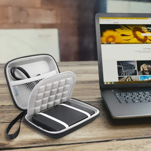Vista 7 de Lacdo EVA funda de viaje a prueba de golpes para disco duro externo portable de 2.5 pulgadas, GPS, cámara y batería externa, Negro