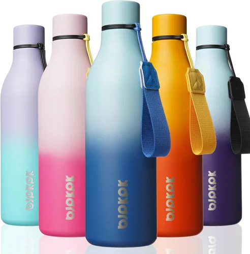 Vista 39 de BJPKPK Botellas de agua aisladas, botella de agua de metal de acero inoxidable de 12 onzas con correa, sin BPA a prueba de fugas, jarras, tazas
