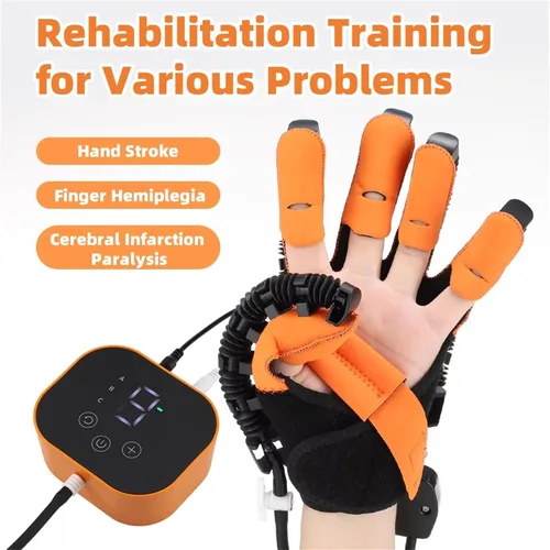 Vista 3 de GOURIXIN Guantes robóticos de rehabilitación para mano de accidente cerebrovascular, 9 niveles de fuerza ajustable, dispositivo de entrenamiento