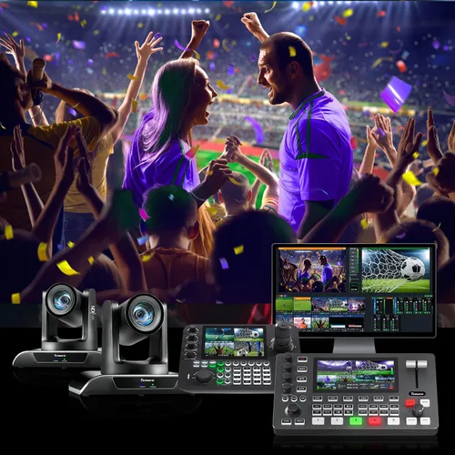 Vista 8 de Tenveo Conmutador Mezclador de Video HDMI 4K60FPS, 4*SDI & 4*HDMI Entrada, Conmutador de Transmisión en Vivo de 5 Canales, Pantalla FHD de 5.5
