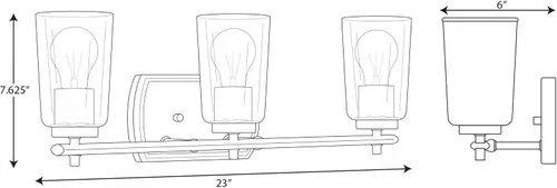 Vista 12 de Progress Lighting Adley Collection - Lámpara de tocador de baño tradicional con 3 luces, de cristal transparente, color negro mate, 7-5/8 x 23 Mate