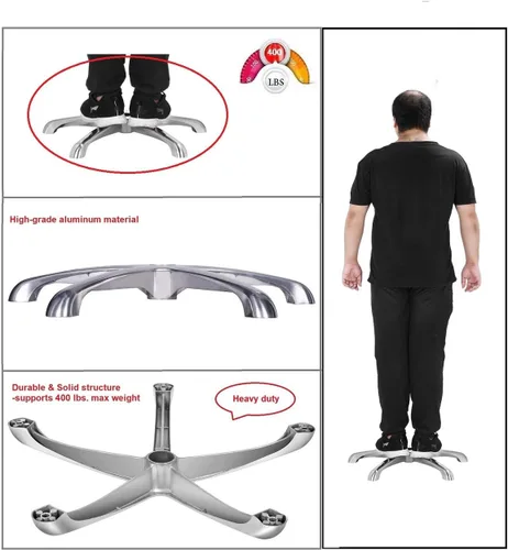 Vista 4 de Kaleurrier Base de taburete para silla, piezas de repuesto para silla de oficina, base de aluminio resistente reforzado de 5 patas, resistente que