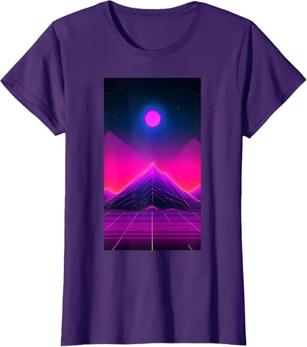 Vista 8 de Retrowave Mountain 80s Vaporwave Synthwave T-Shirt Negro