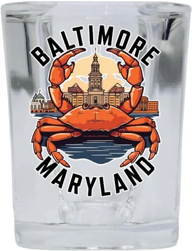 Vista 4 de Baltimore Maryland D Souvenir - Vaso de chupito cuadrado de 2.5 onzas, base azul, paquete de 2