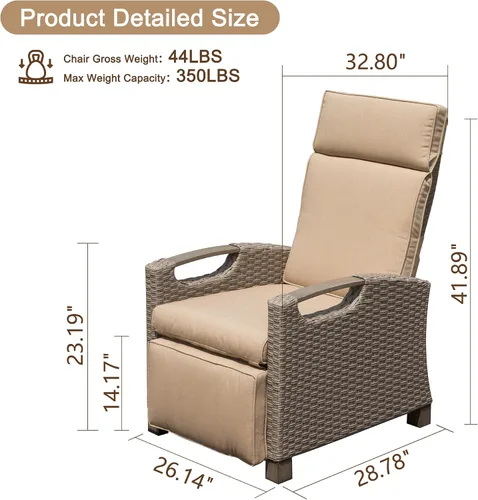 Vista 2 de Domi - Silla reclinable para exteriores, sillón reclinable de patio con mimbre tejido a mano, mesa abatible con respaldo de empuje, ángulo