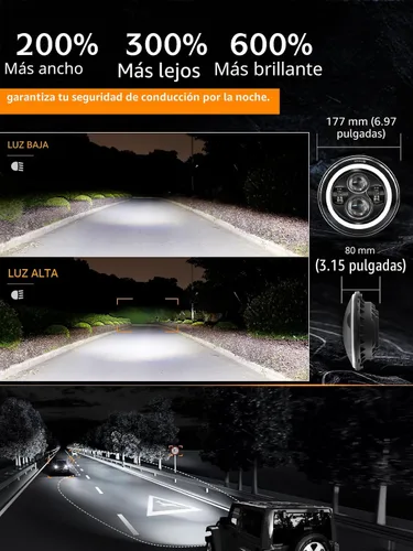 Vista 4 de UNI-SHINE J003T - Par de faros delanteros led de 7 pulgadas, color ámbar y blanco, ojos de ángel, homologado por DOT y E-Mark, haz de luz alta