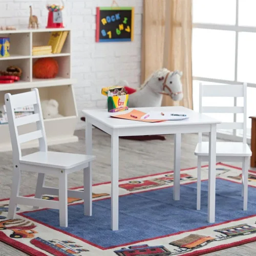 Vista 2 de Lipper International Mesa cuadrada infantil y 2 sillas, color blanco