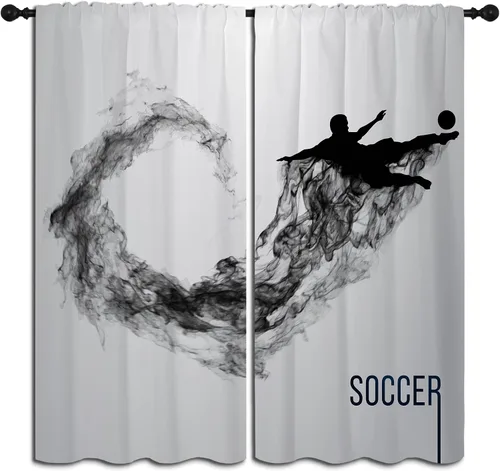 Vista 13 de Cortinas opacas deportivas para niños y niñas, decoración de oscurecimiento de habitación, arte abstracto de jugador de fútbol americano, silueta
