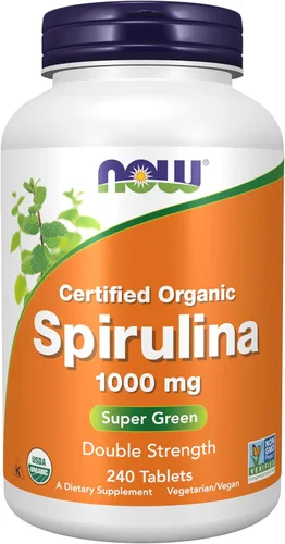 Vista 8 de NOW Foods Tabletas de Espirulina Orgánica 1000mg - 300 unidades - Suplemento de Superalimento Verde Integral, Doble Fuerza - Sin OMG