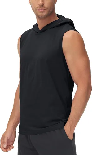 Vista 2 de MAGCOMSEN Camiseta sin mangas con capucha para hombre, de algodón, ajuste regular, para verano, casual