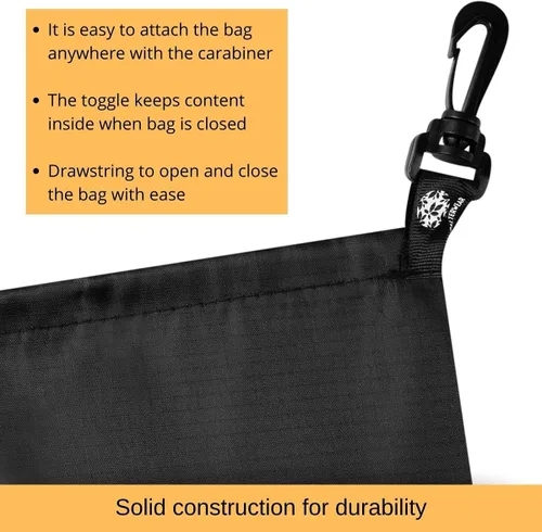 Vista 6 de PALTERWEAR Bolsa con cordón Cinch and Ditty Pouch con clip para viajes, armario, exteriores Juego de 5 (negro, 10 x 15 pulgadas), Negro -, Bolsa