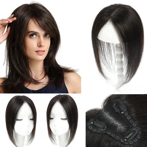 Vista 29 de Aimeolyn Toppers de cabello para mujer, cabello humano real, sin flequillo, extensiones de cabello superior para adelgazar, base de encaje Haisr