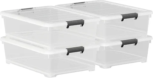 Vista 8 de Contenedor de almacenamiento transparente de 26 cuartos de galón, caja de almacenamiento de plástico debajo de la cama, contenedor de almacenamiento