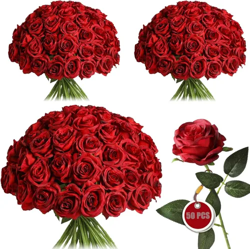 Vista 35 de Rosas artificiales negras – 10 piezas de rosas artificiales falsas de seda con tallos para decoración del hogar, boda, hotel, oficina, centro de mesa