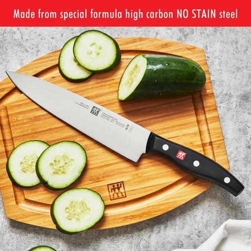 Vista 5 de ZWILLING Twin Signature - Juego de cuchillos alemanes de 7 piezas con bloque, afilados, producidos en fábrica propia, acero de fórmula especial