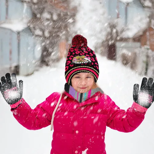 Vista 4 de LOL Surprise - Conjunto de sombrero y guante de invierno para niñas y niños pequeños sombrero de invierno con bufanda y sombrero y guante para niños