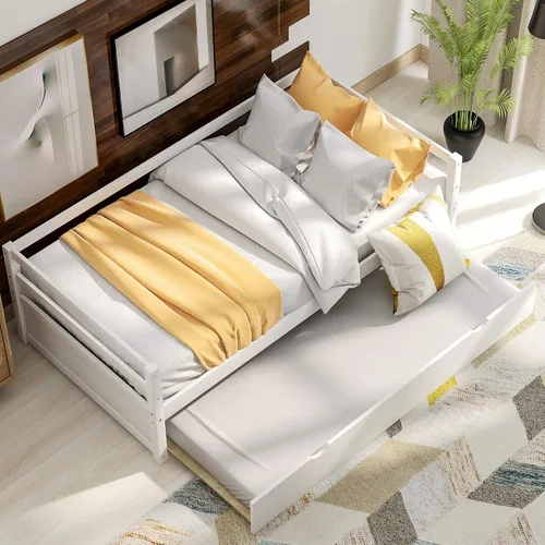 Vista 4 de SOFTSEA Sofá cama de tamaño individual con nido, marco de sofá cama de madera maciza con nido extraíble, sofá cama doble capitán, soporte