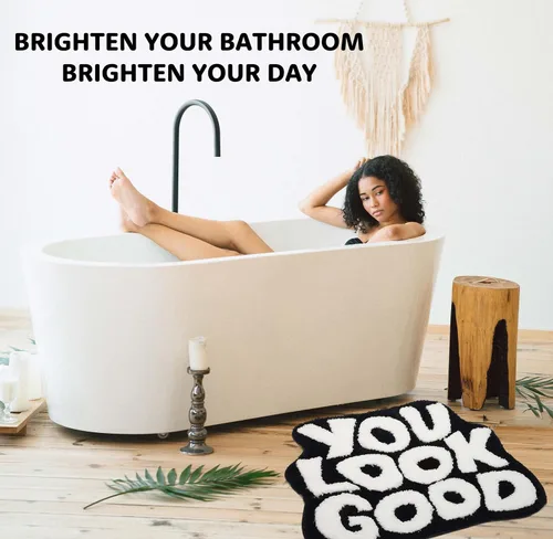 Vista 5 de 𝗟𝗮𝗿𝗴𝗲 𝟮𝟰" x 𝟯𝟭" Alfombra de Baño "You Look Good" Linda Alfombra de Baño Lindas Alfombras de Baño Divertidas Alfombras de Baño Divertidas Decoración