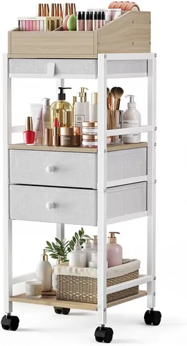 Vista 8 de Luxspire Carrito organizador de maquillaje, organizadores de cuidado de la piel de piso, almacenamiento de maquillaje con cajones, organizador
