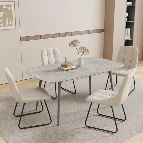 Vista 49 de HIPIHOM Mesa de comedor moderna de granja de 47.2 pulgadas, mesa de comedor rectangular de madera con patas de metal para 4 personas para comedor