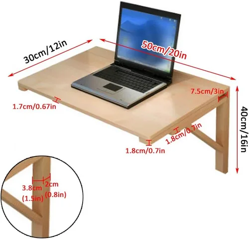 Vista 2 de Mesa flotante de hojas colgantes para montar en la pared, mesa de comedor plegable de madera maciza, escritorio de computadora multifunción, mesa