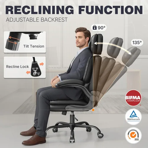 Vista 5 de Silla ergonómica de oficina ejecutiva, silla de computadora con reposacabezas ajustable, silla de escritorio de piel sintética, silla giratoria