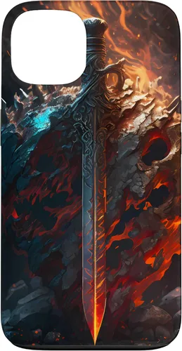 Vista 7 de Espada flameante y escudo el símbolo del guerrero Funda para iPhone 16
