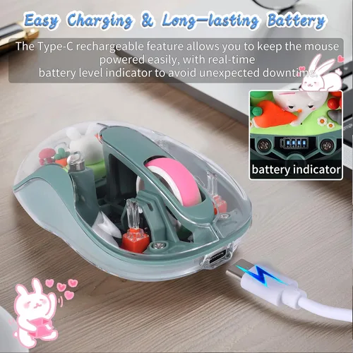 Vista 5 de elec Space lindo mouse USB C inalámbrico - Bluetooth de triple modo recargable, diseño de dibujos animados para laptops, iPads y MacBook Air/Pro