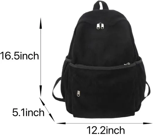 Vista 2 de Preppy - Mochila estética de pana para laptop de 15.6 pulgadas, mochila universitaria linda para libros, mochila de viaje (talla única, negro)