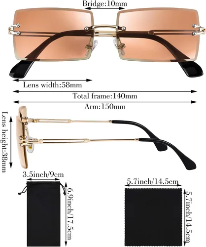 Vista 2 de URATOT Gafas de sol rectangulares sin montura transparente retro gafas de sol vintage con marco de metal para mujeres y hombres Transparenteazul