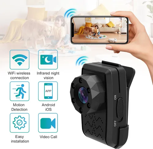 Vista 3 de Mini cámara inalámbrica con cámaras de vigilancia pequeñas de 1080P, clip trasero, grabadora de video portátil con visión nocturna por infrarrojos