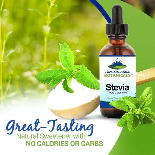 Vista 4 de Pure Mountain Botanicals Gotas de Stevia líquidas, edulcorante natural, concentrado sin azúcar, sustituto apto para diabéticos, ideal para dieta