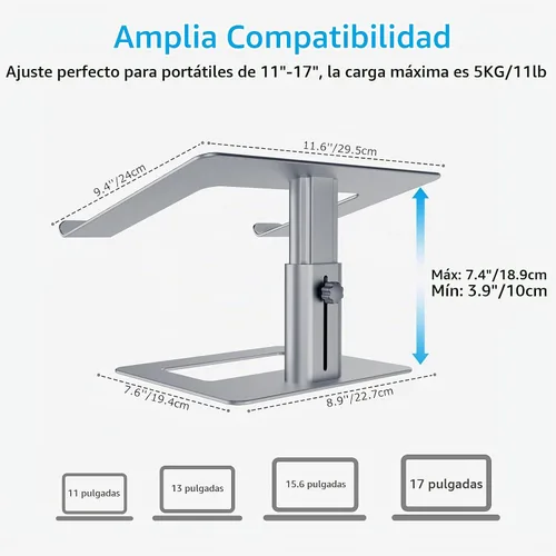 Vista 6 de BoYata Soporte para laptop, elevador de altura ajustable para portátiles de Gris