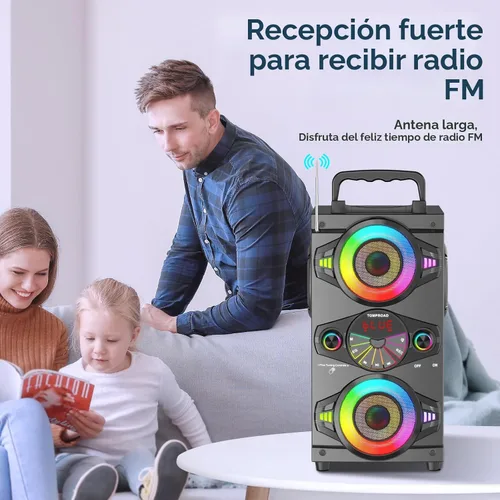 Vista 5 de Altavoces Bluetooth Portátiles 60W Gran Potencia Inalámbrico Fuerte Sonido de Graves Estéreo Boombox Altavoz de Fiesta en Casa con Subwoofer, Radio