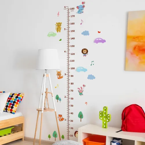Vista 4 de Calcomanía de vinilo autoadhesiva para pared de vivero de automóvil de dibujos animados, etiqueta engomada de la tabla de crecimiento del bebé