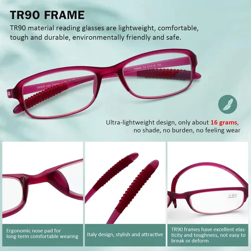 Vista 3 de DOOViC 4 Pack Reading Glasses for Women Men TR90 Ultra Lightweight Sturdy Blue Light Blocking Readers