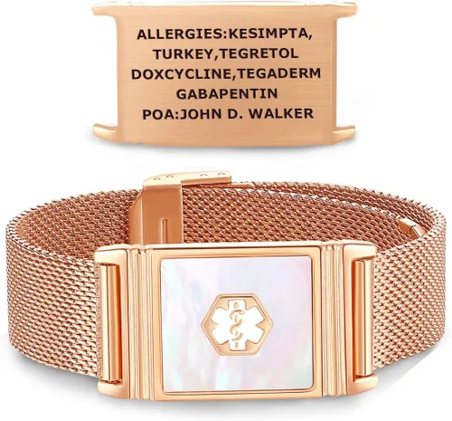 Vista 8 de Alpha - Pulsera unisex de acero inoxidable para identificación de alerta médica, ajustable, talla única