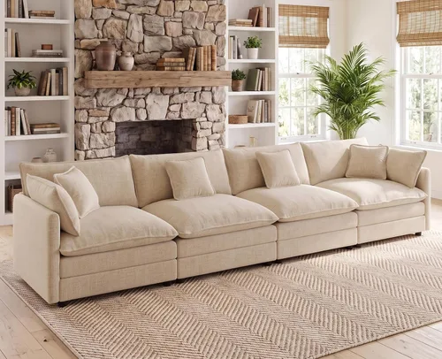 Vista 81 de 76.7" Cloud Couch for Living Room, Deep Seat Loveseat Sofa, Beige Breathable Chenille, 2-Seats Couch for Apartment Small Spaces, Pocket Spring