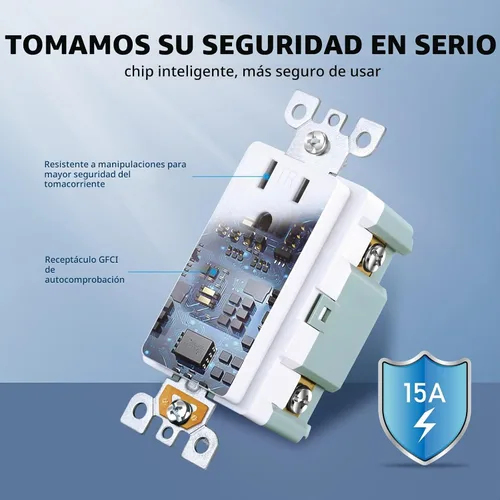 Vista 3 de 3GRACE - Salida GFCI de 15 amperios, receptáculo GFI resistente a manipulaciones con indicador LED, interruptor de circuito de fallo a tierra