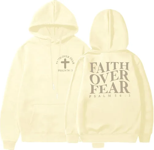 Vista 5 de BANGELY Sudadera Fe Sobre el Miedo para Mujeres, Sudadera Cristiana con Gráfico, Dichos Religiosos Cristianos, Jersey de Biblia, Tops de Pullover